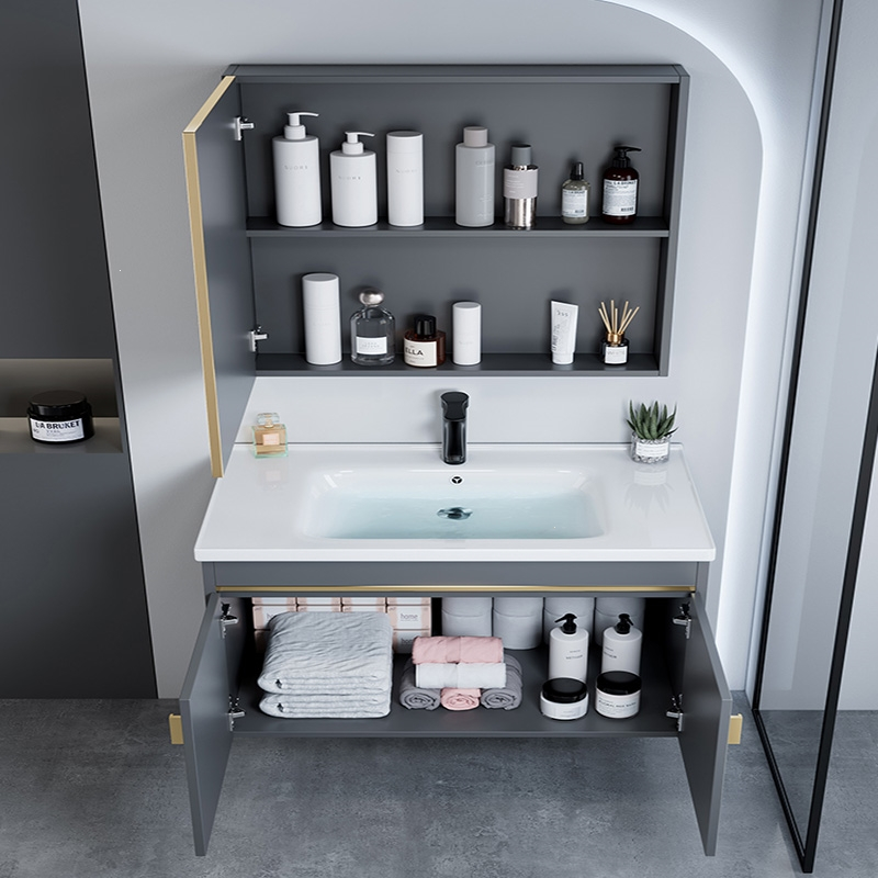 古达卫生间洗脸盆柜组合太空铝小户型浴室柜一体陶瓷洗手盆家用洗漱台