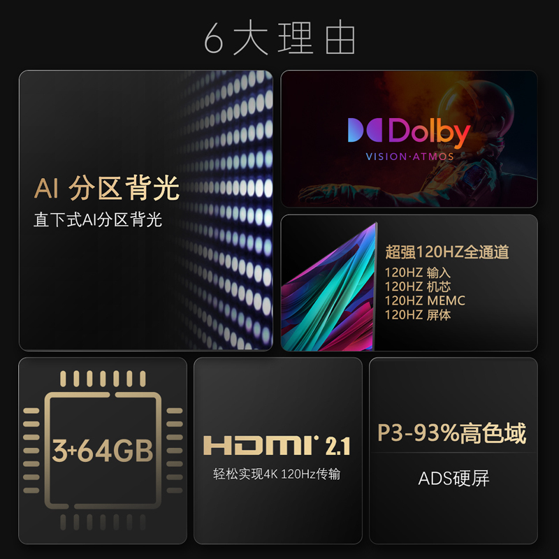长虹65D6P MAX 65英寸4K超高清120HZ高刷新率AI分区背光93%DCI-P3高色域平板LED液晶电视机