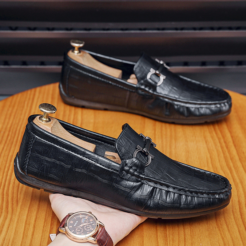 奥康豆豆鞋男2024年新款男鞋秋季潮流懒人套脚一脚蹬软底男士休闲皮鞋