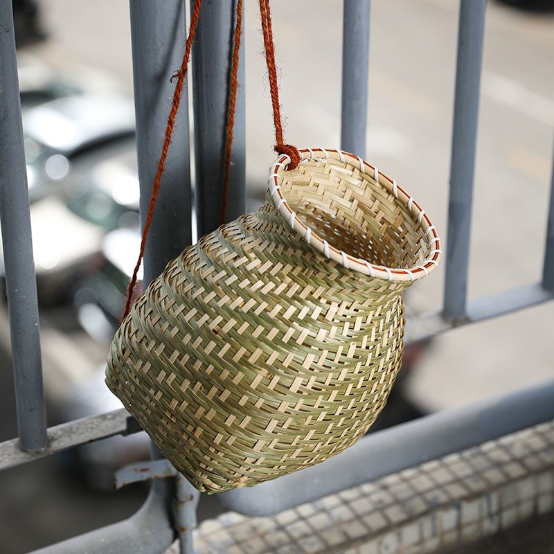 小背篓鱼篓小竹筐竹编制品装饰竹手工演出道具收纳筐竹篮采茶竹篓原色