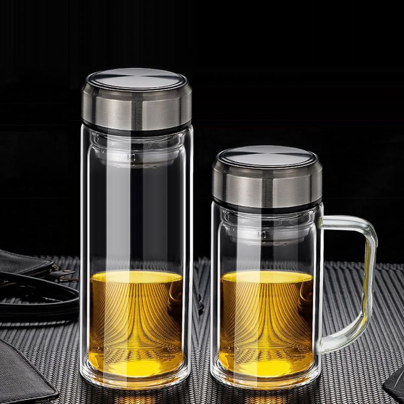 大容量双层玻璃泡茶杯子200ml550ml男女式水杯带盖微保温