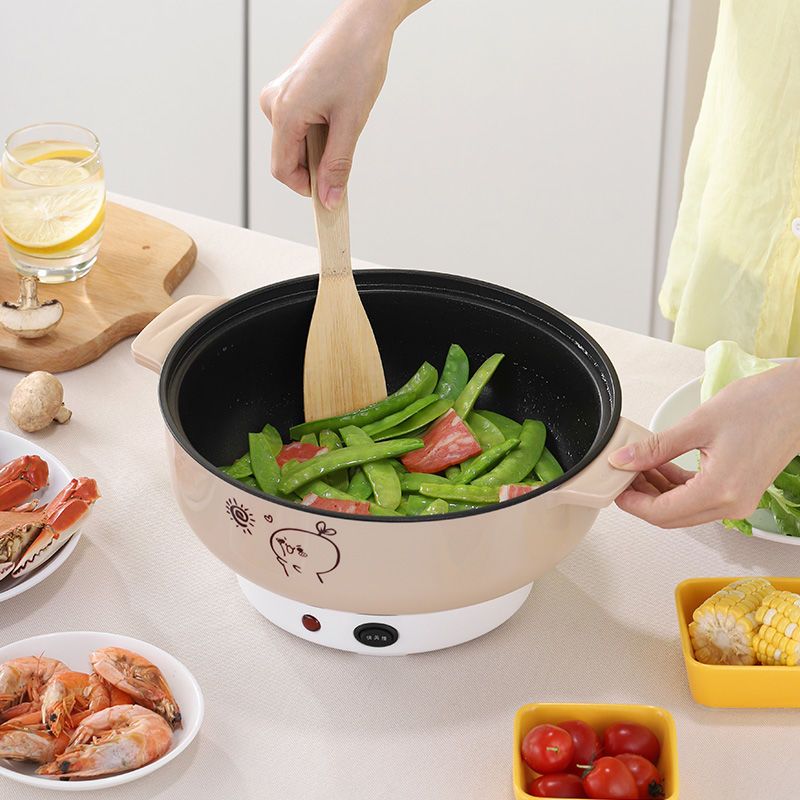 多功能电热锅学生宿舍小电锅煮面锅小火锅电炒锅家用黑色22cm不粘锅可