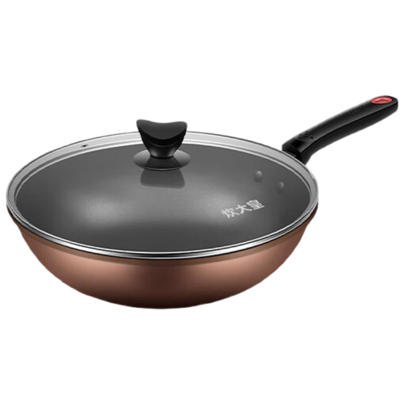 炊大皇不粘锅炒锅家用有钛炒菜锅不锈钢炒锅电磁炉钛锅28cm