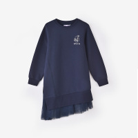铅笔俱乐部童装女童双层连衣裙2022秋装新款儿童不规则下摆裙子 130cm 深蓝