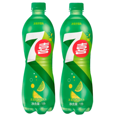 百事可乐7喜 七喜7up 柠檬味 碳酸饮料1L*2瓶 (新老包装随机发货)