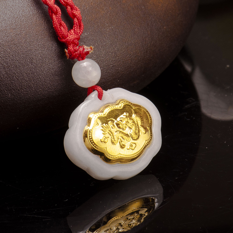 梦克拉金镶玉吊坠翡翠吊坠望子成龙十二生肖龙吊坠中国风