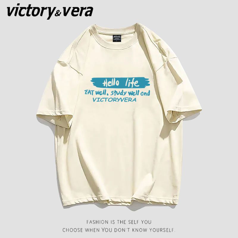 VICTORYVERA夏季宽松短袖T恤女2022夏季新款港风时尚别致上衣ins