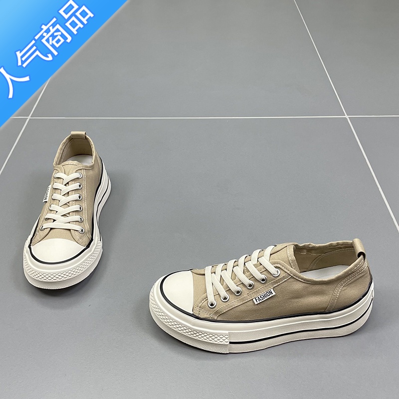 SUNTEK帆布鞋女2023夏季新款圆头薄款厚底防滑透气时尚休闲板鞋滑高清大图