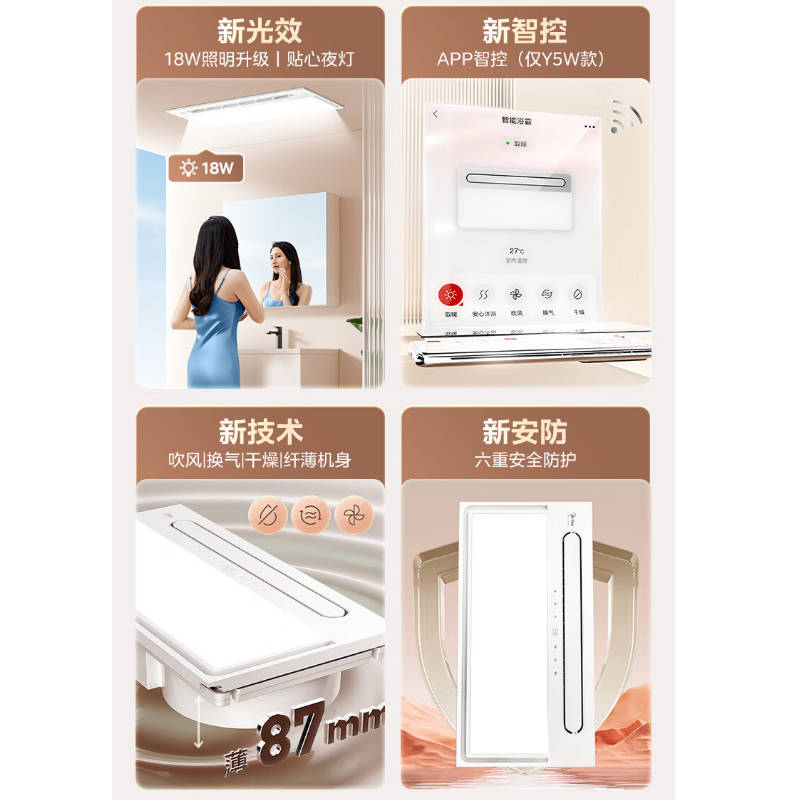 美的(Midea)浴霸暖风照明排气一体摆风速暖浴室取暖器卫生间灯集成吊顶Y5触摸2800W速热高清大图