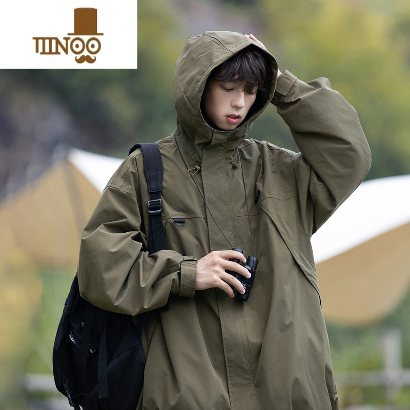 yanxu户外机能冲锋衣男秋季防风防晒爬山登山服美式连帽飞行员夹克