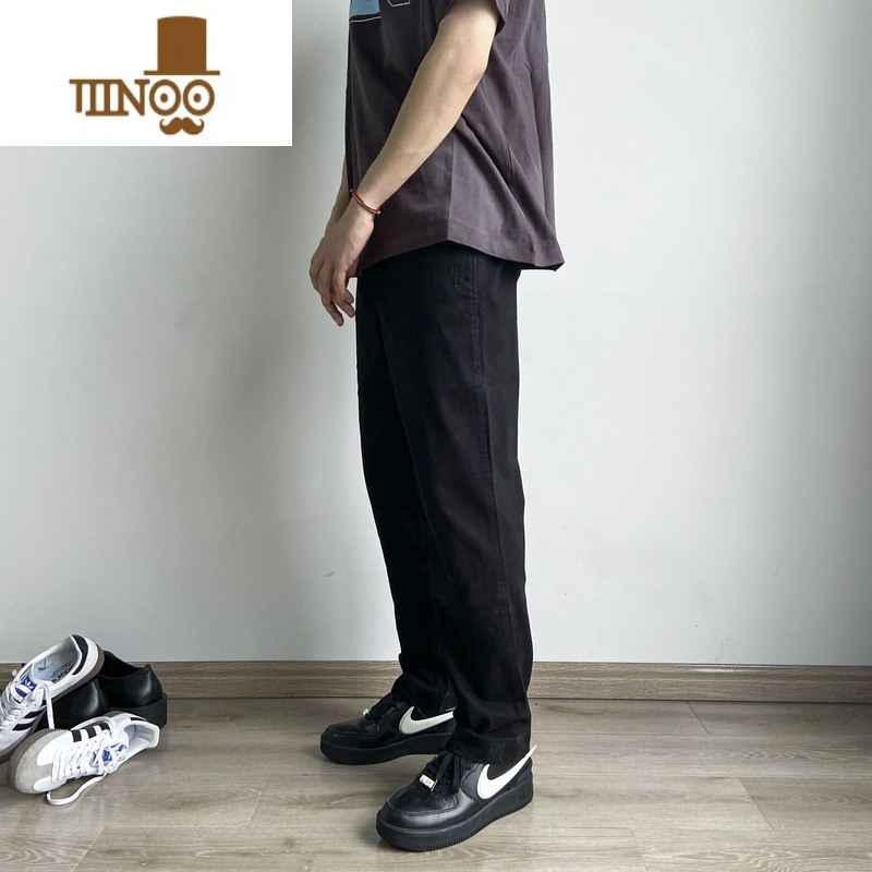 YANXU薄款美式休闲卡其军绿水洗男士直筒宽松做旧破坏碳素情侣长裤高清大图