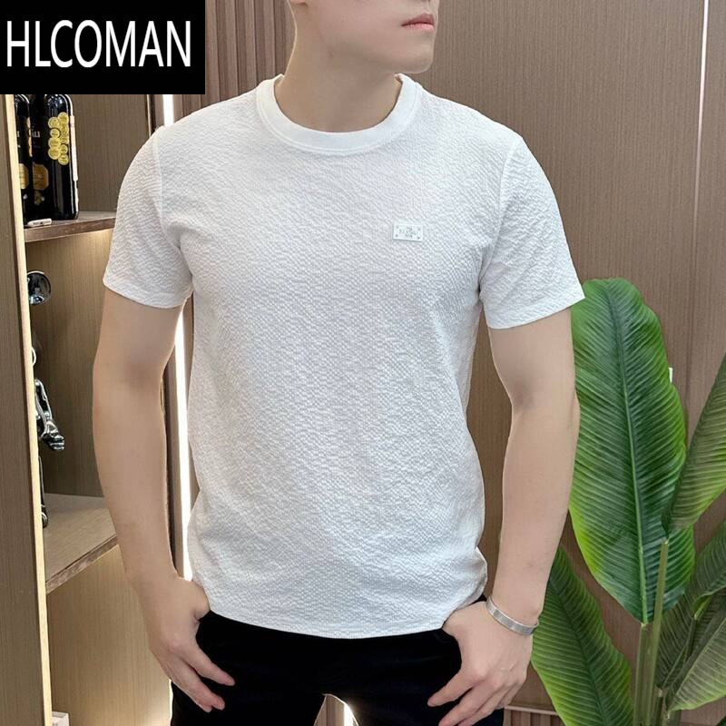 HLCOMAN2025新款男士短袖T恤夏季轻奢百搭体恤凉感高品质潮流半袖冰丝衫