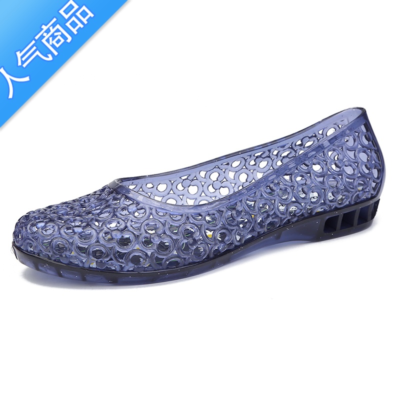 SUNTEK网红水晶果冻镂空凉鞋女夏防滑坡跟妈妈外穿时尚简约包头T头女外高清大图