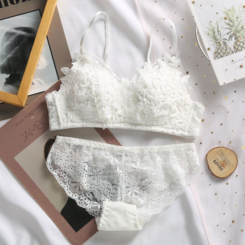 叶莎倩白色内衣女薄款小胸聚拢无钢圈上托少女调整型大胸显小文胸套装