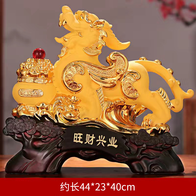 添福运 树脂摆件工艺品家居客酒柜装饰品玄关客厅招财摆件小装饰品摆件办公室装饰店铺装饰开业礼品乔迁礼品收银台装饰品貔貅摆件 大号-旺财兴业(沙金色)