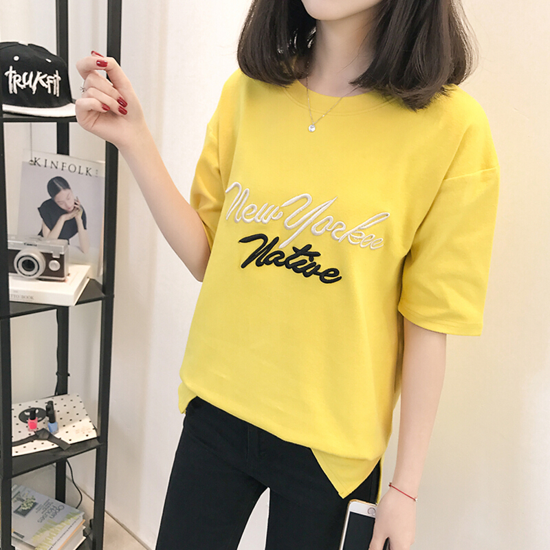 早春夏天2018中袖女装短袖中长款半袖宽松韩版学生上衣服