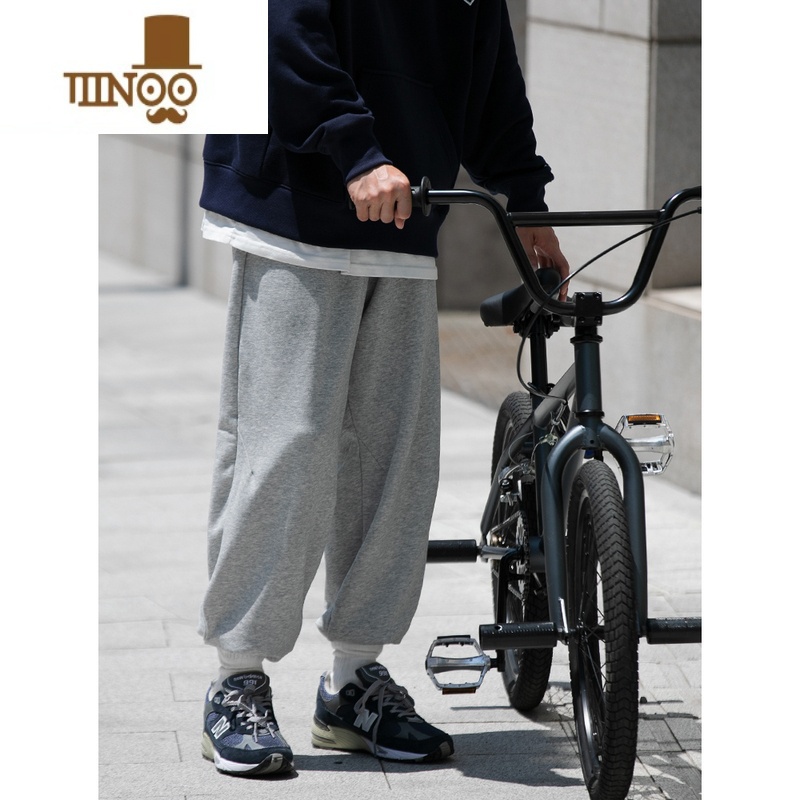 YANXUBellken早起工作室日系CityBoy宽松纯色卫裤男女运动休闲束脚长e高清大图