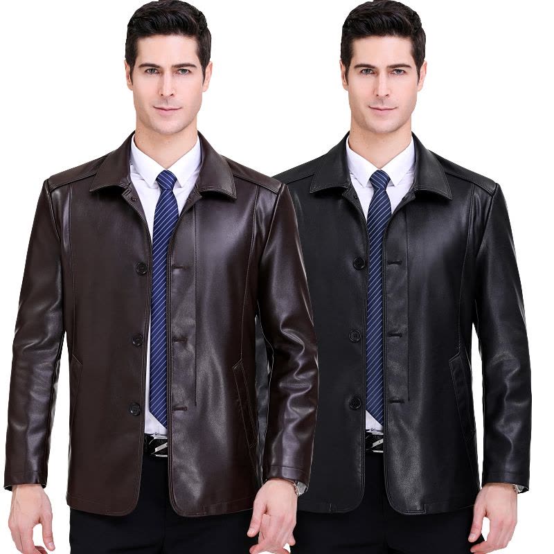 收藏送皮油 春秋绵羊皮正品海宁真皮皮衣男士外套飞行员棒球领羊皮夹克中青年韩版修身棒球服单皮大码中年爸爸装防雨防风外套图片