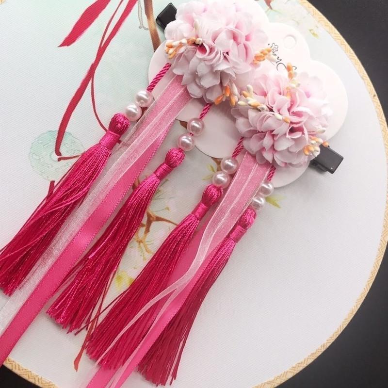 款式二花朵红色儿童汉服头饰古风发饰流苏古代头花中国风女童古装头饰