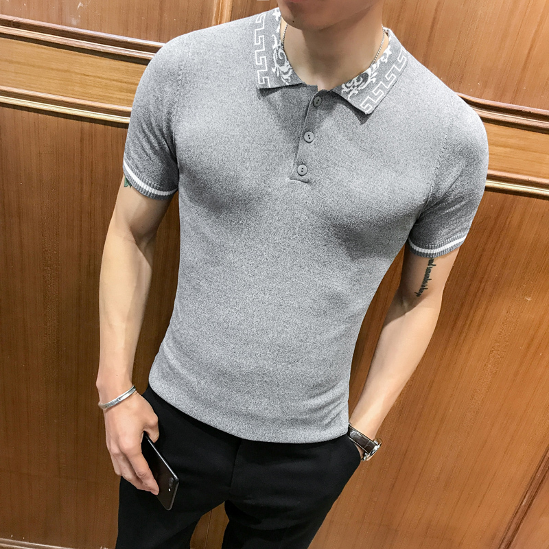 短袖Polo衫男士夏款新款韩版修身个性翻领款条纹帅气潮针织打底衫