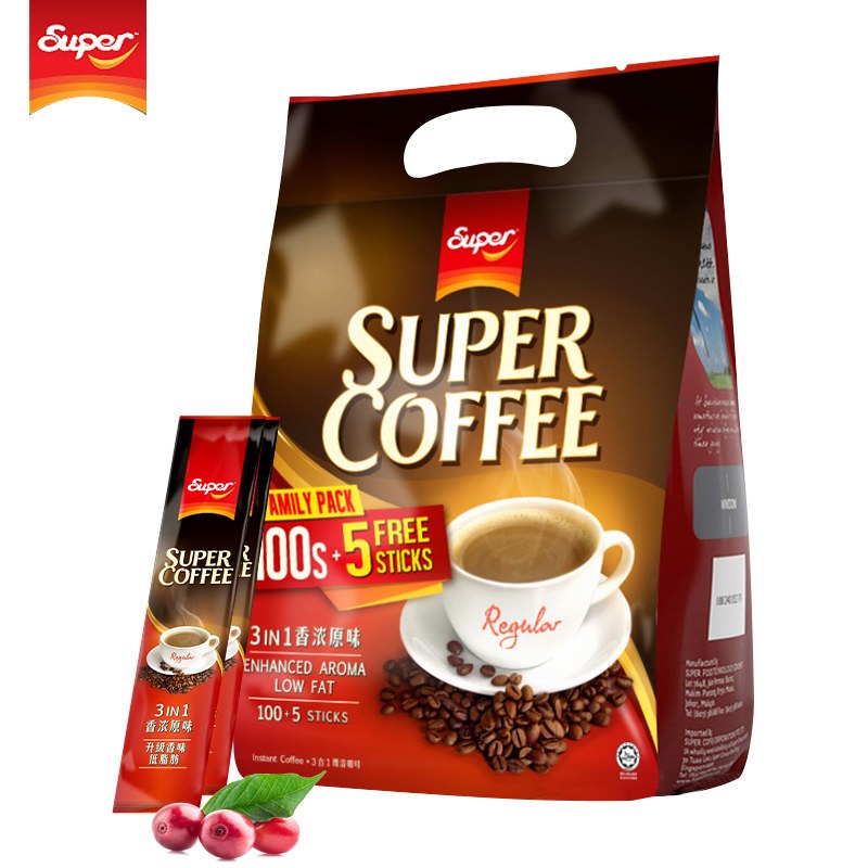 马来西亚原装进口 SUPER超级牌咖啡 原味咖啡105条 三合一速溶咖啡粉冲饮100+5条装高清大图