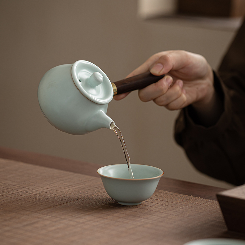 苏氏陶瓷(SUSHI CERAMICS)汝窑功夫茶具侧把泡茶壶三才盖碗茶杯茶洗六君子大套组礼盒装