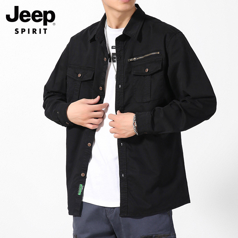 jeep衬衫男秋冬新款男装休闲保暖长袖外套工装上衣潮流男士夹克视频