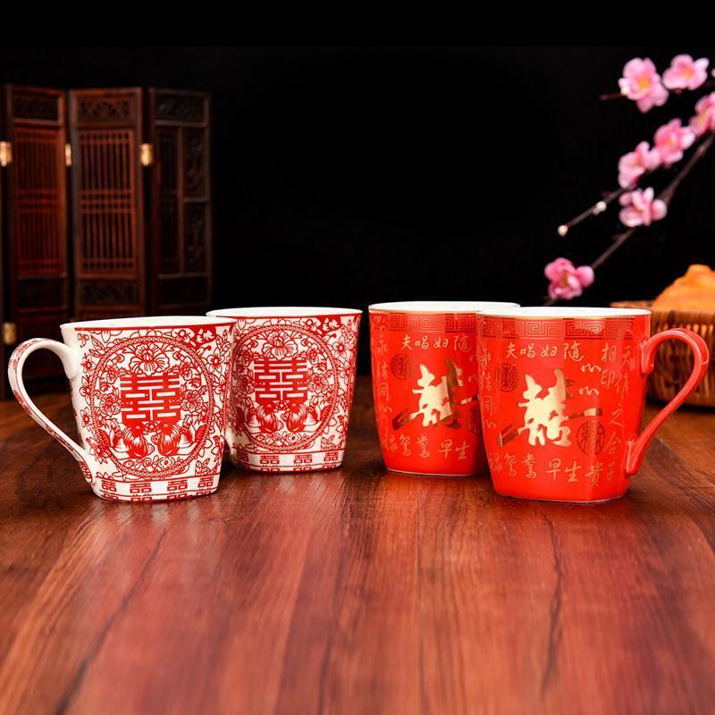 杯子 水杯 茶杯 陶瓷喜字茶杯 马克杯 牛奶杯 咖啡杯 结婚对杯 回礼品 情侣喜杯 婚庆用品