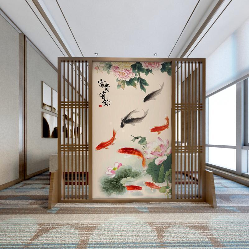 森美人屏风隔断客厅玄关新中式实木镂空格栅定制办公室入户茶室装饰座屏 白蜡木定制每平方（左右镂空）组装