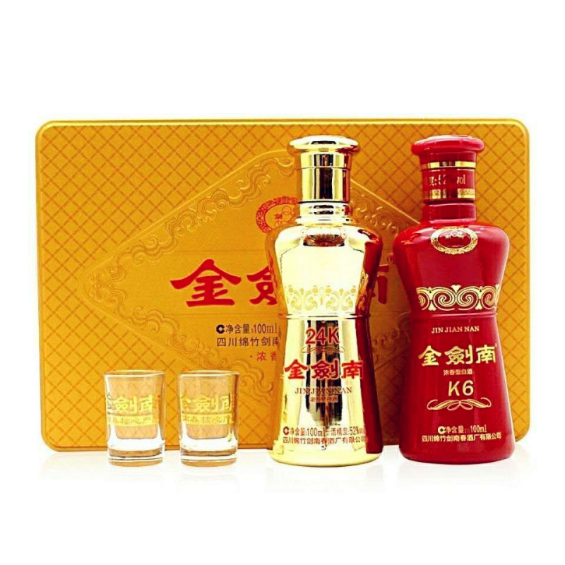 剑南春金剑南K6小酒+金剑南24K小酒 礼盒酒100ml*2瓶装 52度浓香型白酒