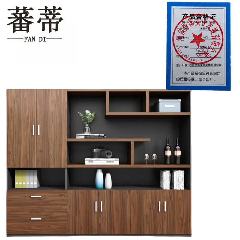 蕃蒂木质书柜六门台高清大图