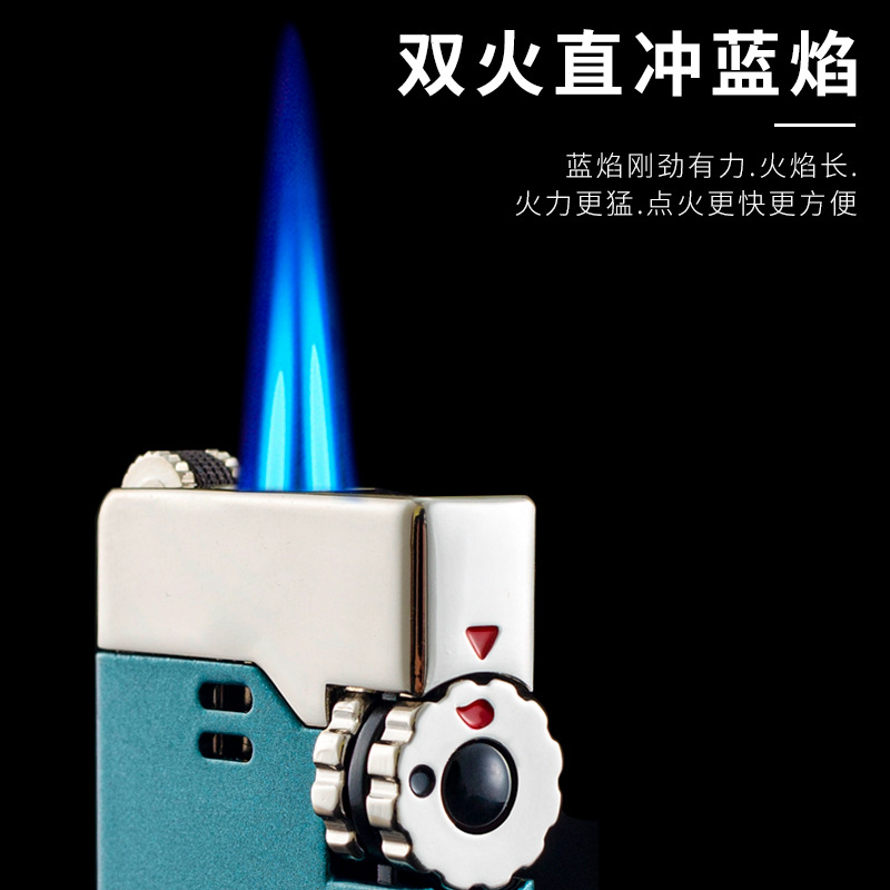 中邦ZB-999充气打火机防风蓝焰双火直冲可视气仓砂轮点火男士礼品高清大图