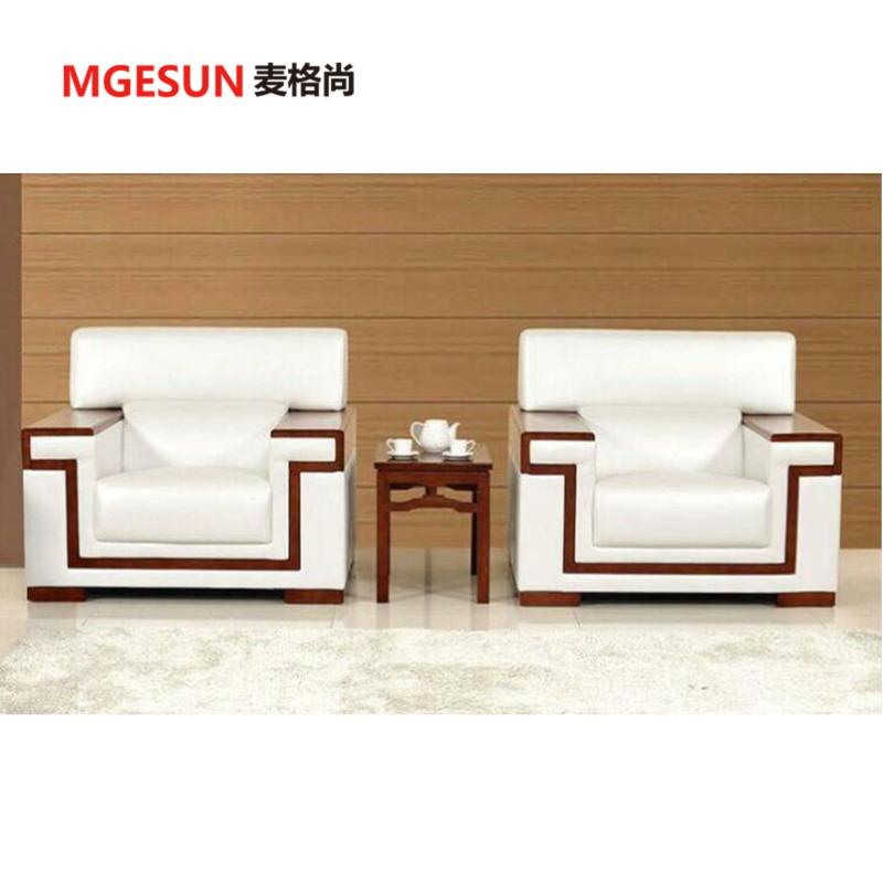 麦格尚 贵宾接待沙发商务会客布艺实木西皮单人三人会议室政府大会堂橡木 1020*800*900 白色