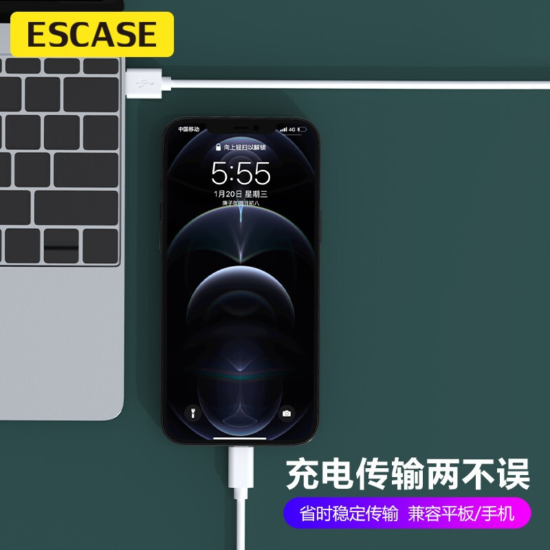 ESCASE 苹果数据线 iphone手机充电线 适用于苹果11promax/12mini车载充电器线2米 ES-C06