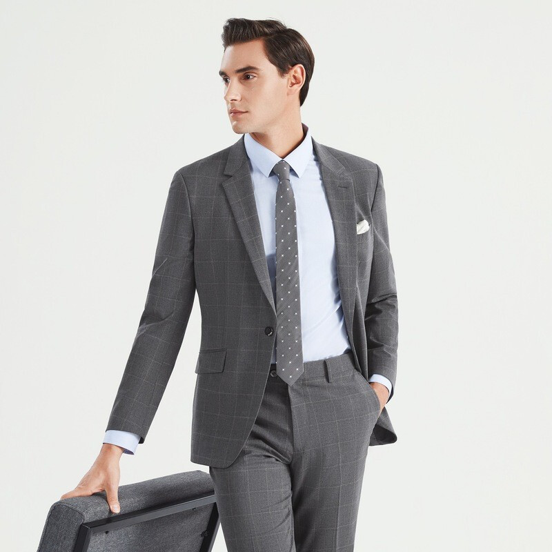 柒牌男装西服男商务休闲英伦风混纺格子宴会婚礼时尚西装两件套122jc