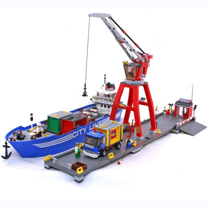 城市警超级货运港口码头货轮船火车飞机兼容乐高拼装积木玩具7994