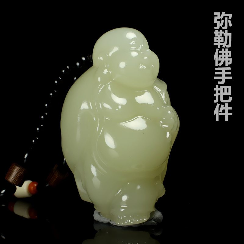 弥勒佛手把件天然真品青白玉佛公立体把玩件男女手玩件玉石玉挂件