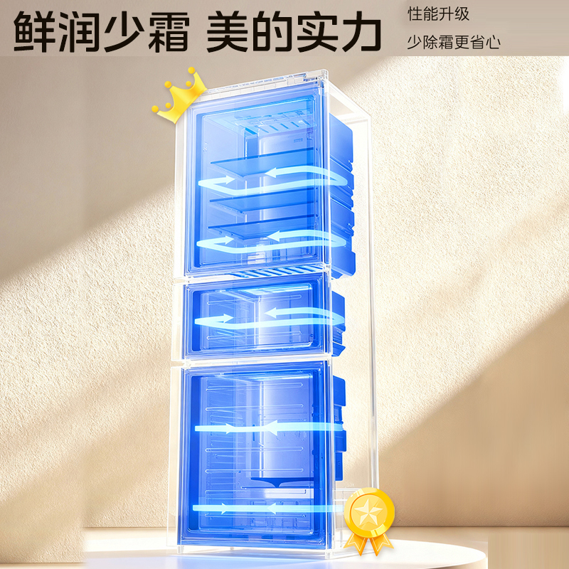 美的自营冰箱220三门三温家用客厅宿舍小型冰箱中门软冷冻节能省电低音低噪出租房电冰箱高清大图