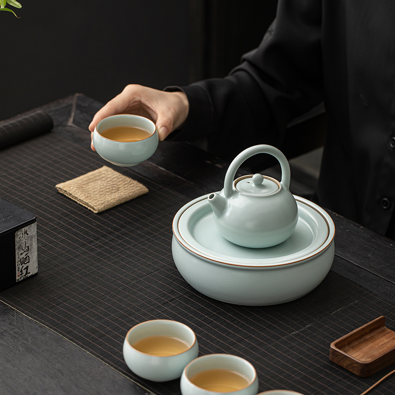 苏氏陶瓷(SUSHI CERAMICS)汝窑开片提梁壶配蓄水茶盘礼盒茶具组高清大图
