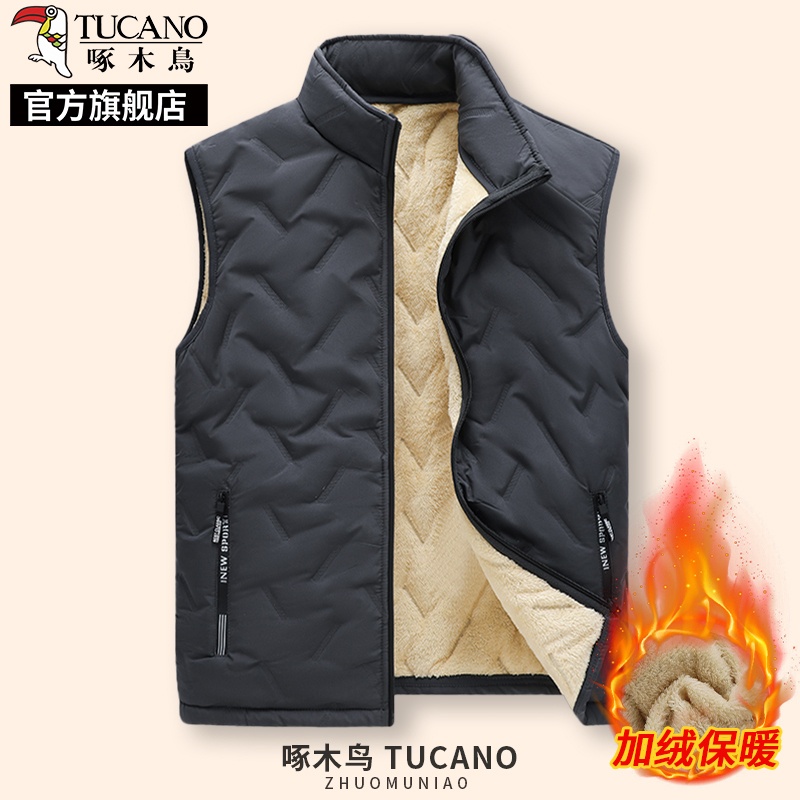 啄木鸟羊羔绒马甲男士冬季外套加绒加厚中年爸爸马夹保暖背心绒高清大图