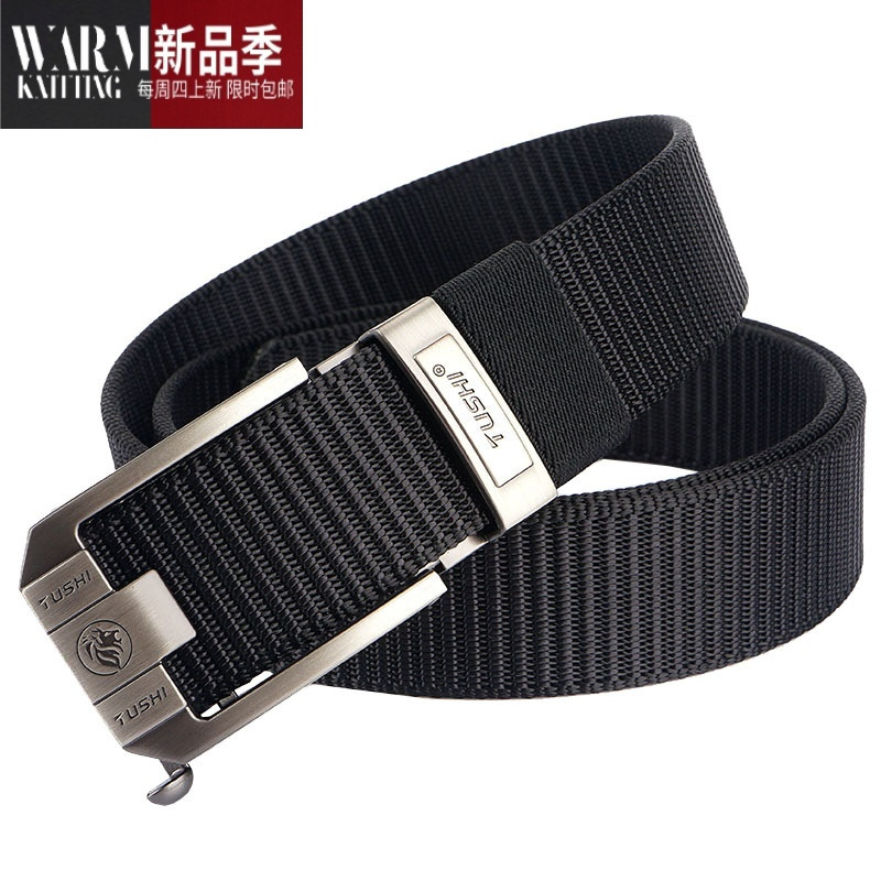 shanchao休闲自动扣皮带男商务腰带潮流百搭个性牛仔裤带时尚编织帆布