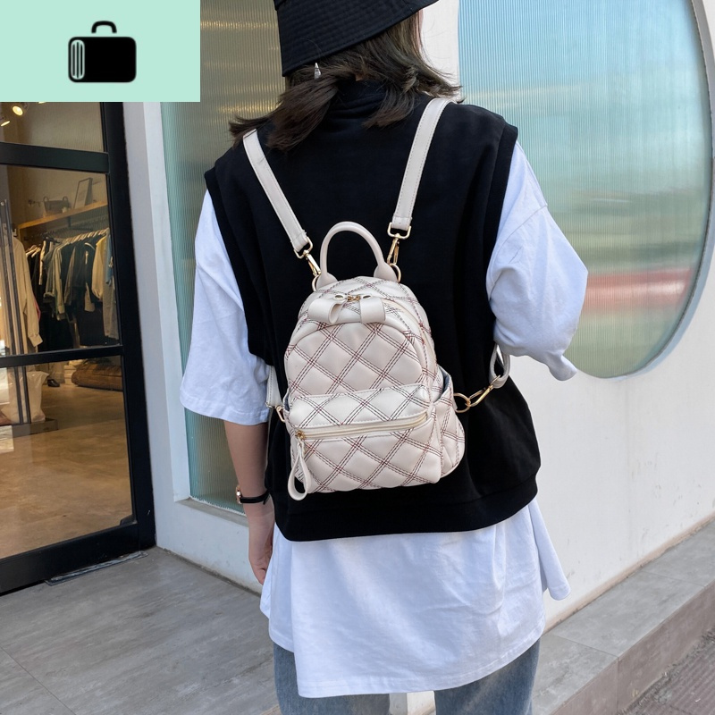 双肩包女2020新款韩版简约皮质时尚百搭软皮大容量背包大学生书包NEW LAKE