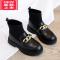 可莉允女童靴子2022春秋马丁靴儿童公主鞋秋冬款皮面防水加绒女孩袜子靴