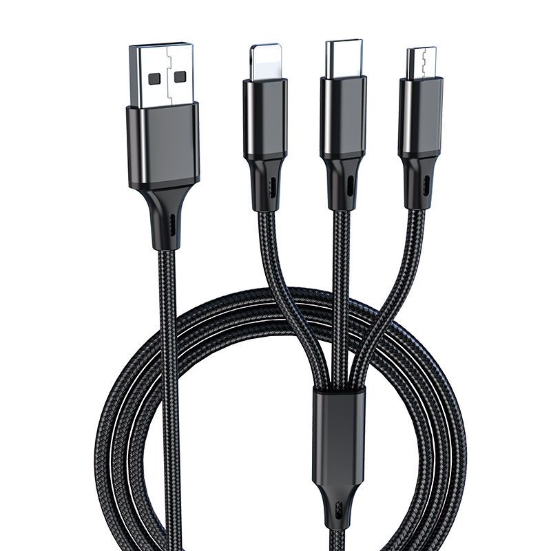 三合一c一拖三数据线快type充电器插头多功能手机充安卓12米黑色快充