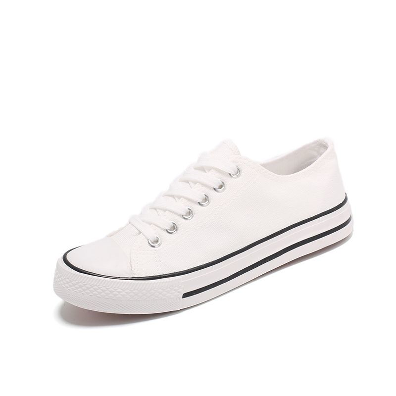 春秋新款学生帆布鞋女休闲情侣男女板鞋韩板透气小白鞋子_970 880白色黑边 38（女款）