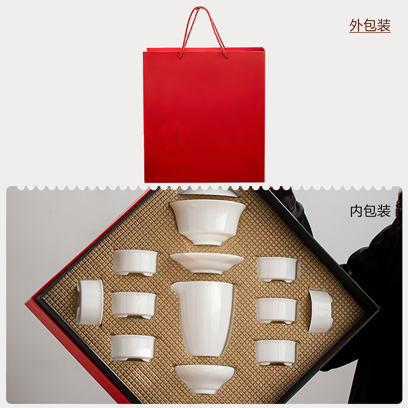 苏氏陶瓷(SUSHI CERAMICS)羊脂玉茶具套装德化陶瓷三才盖碗纯白瓷功夫茶杯礼盒装_高清大图
