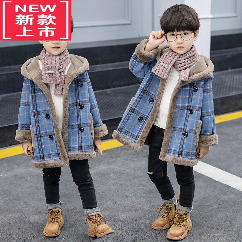 可莉允男童毛呢外套秋冬装2022新款中大童男孩加绒加厚中长款呢子大衣潮棉服图片