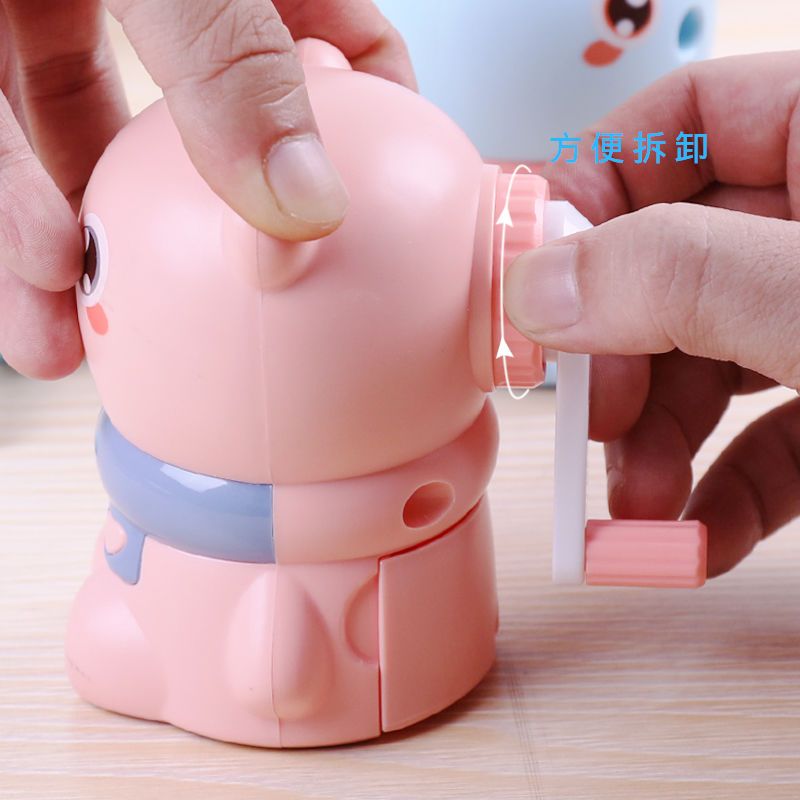 小学生手摇削笔机削笔器儿童削笔刀笔刨卷笔刀铅笔刨卷刀笔器文具|小鸭黄色 削笔器+三角原木铅笔50支