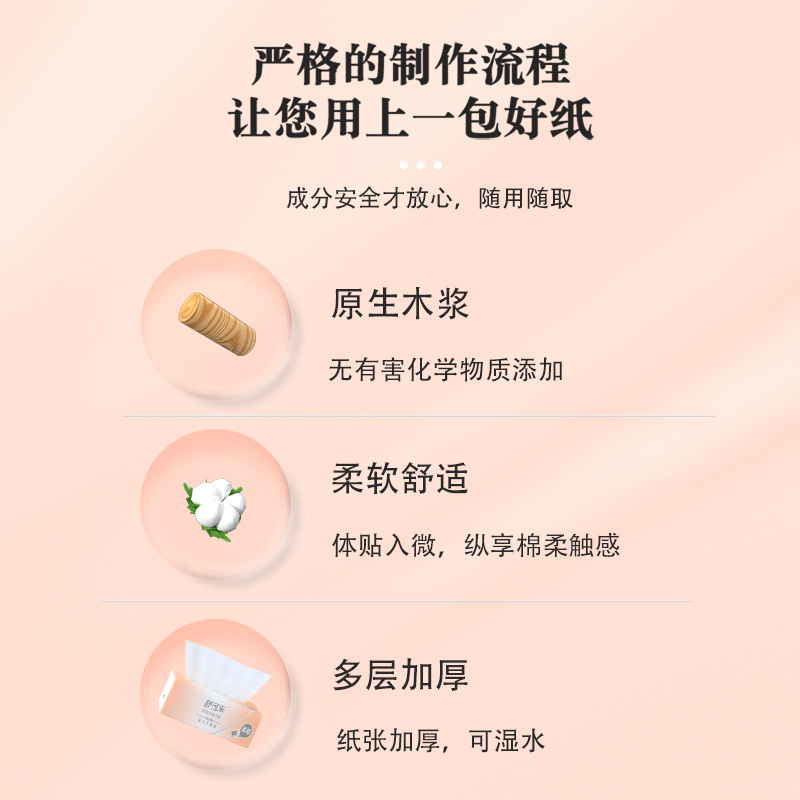 舒可乐 可湿水抽取式纸面巾4层40抽每包原生木浆抽纸纸巾实惠装餐巾纸家庭装纸抽卫生纸家用母婴可用 4包装高清大图