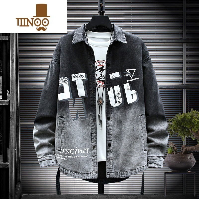 YANXU牛仔衬衫男长袖青少年男装潮流高中学生休闲衬衣男士加绒外套高清大图